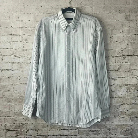 EQUILIBRIO Italia Men's Long Sleeve Button Down Shirt Large White Black Gray Lg - Picture 1 of 6